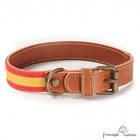 Collar Piel Bandera España Caramelo para perros