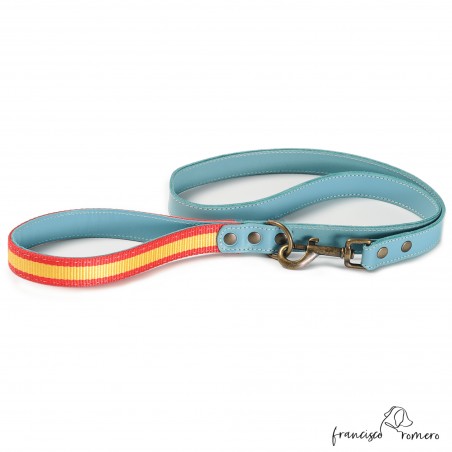 Correa Piel Bandera España Celeste para perros