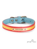 Collar Piel Bandera España Celeste para perros Personalizado