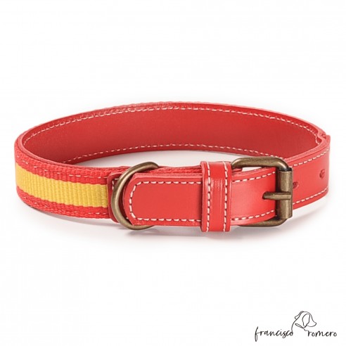 Collar Piel Bandera España Rojo para...