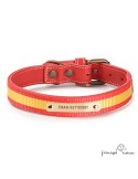 Collar Piel Bandera España Rojo para perros Personalizado