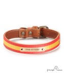 Collar Piel Bandera España Caramelo para perros Personalizado