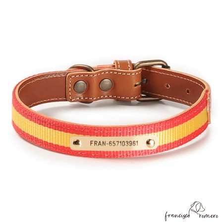 Collar Piel Bandera España Caramelo para perros Personalizado