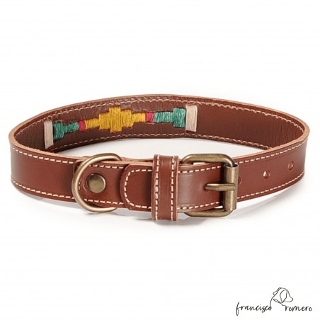 Collar para perro Piel Bordado Argentino Chocolate