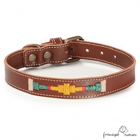 Collar para perro Piel Bordado Argentino Chocolate