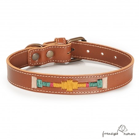Collar para perro Piel Bordado Argentino Caramelo