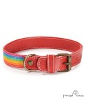 Collar Piel Arco Iris Rojo para perros