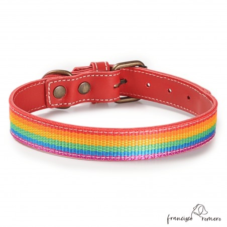 Collar Piel Arco Iris Rojo para perros