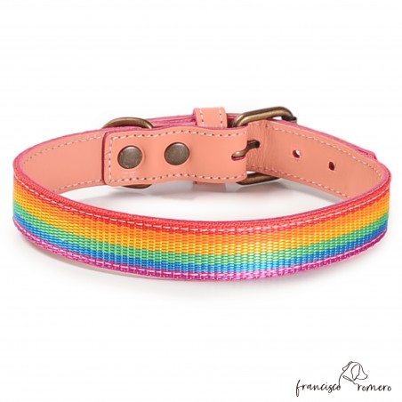 Collar Piel Arco Iris Rosa para perros
