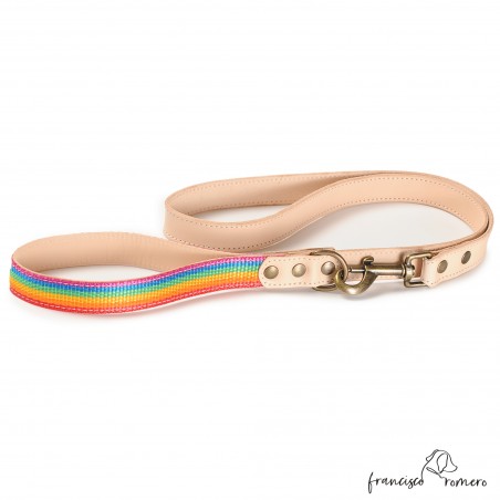 Correa Piel Arco Iris Natural para perros