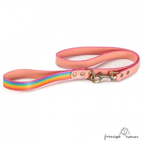 Correa Piel Arco Iris Rosa para perros