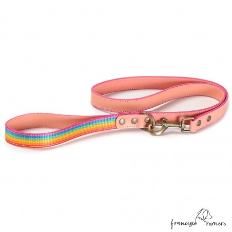 Correa Piel Arco Iris Rosa para perros