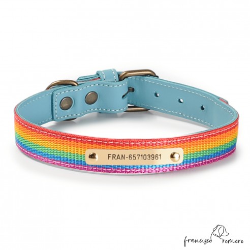 Collar Piel Arco Iris Celeste para...