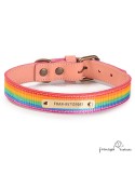 Collar Piel Arco Iris Rosa para perros Personalizado