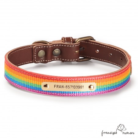 Collar Piel Arco Iris Chocolate para perros Personalizado