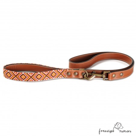 Correa paseo Piel Mosaico Africano Caramelo para perros