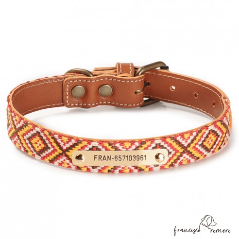 Collar para perro Piel Mosaico Africano Caramelo Personalizado