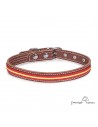 Collar piel vaquetilla con bandera España color Chocolate para perro
