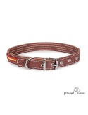Collar piel vaquetilla con bandera España color Chocolate para perro