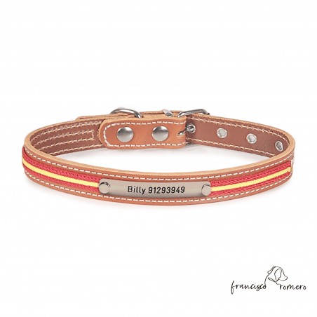 Collar piel vaquetilla bandera España Personalizado Caramelo