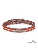 Collar piel vaquetilla Caramelo con bandera España Personalizado para perro