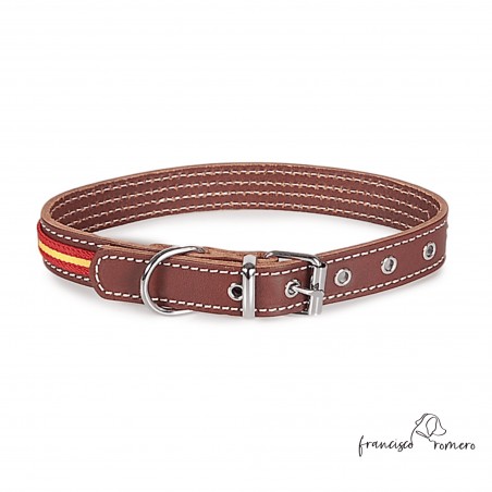 Collar piel vaquetilla bandera España Personalizado Chocolate