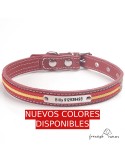 Collar piel vaquetilla con bandera España Personalizado para perro