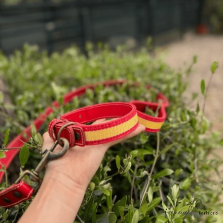 Collar Piel Bandera España Caramelo para perros