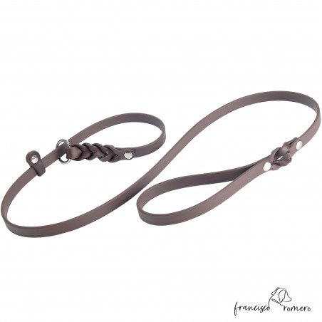 Correa con collar corrector incorporado marrón para perro