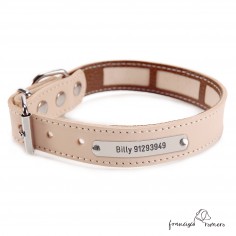 Collar Piel Funda Antiparasitaria Hebilla Rulo Personalizado Natural