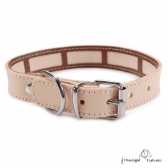 Collar Piel Funda Antiparasitaria Hebilla Rulo Personalizado Natural 2