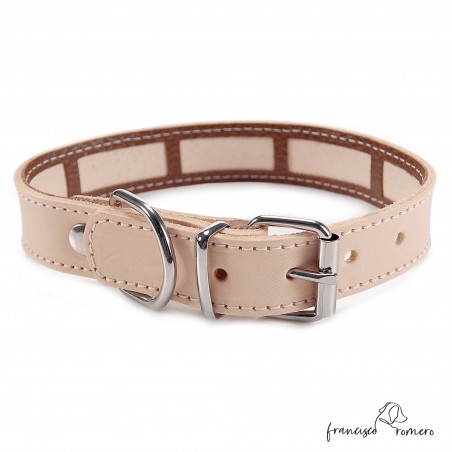 Collar Piel Funda Antiparasitaria Hebilla Rulo Personalizado Natural 1