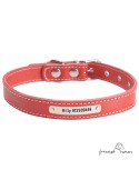 Collar de piel de vaquetilla rojo personalizado para perro