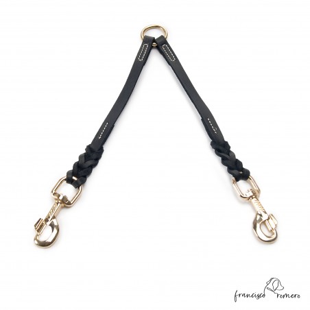 Amarre Dos Perros Trenzado y Cosido Oro