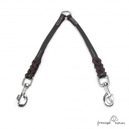 Amarre Dos Perros Trenzado y Cosido Plata