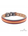 Collar doble piel vaquetilla con bandera y herrajes Níquel para perros