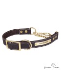 Collar corrector piel con cadena de latón personalizado para perro