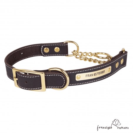 Collar corrector piel con cadena de latón personalizado para perro
