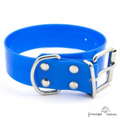 Collar Biothane Gold ancho cinta 3,8 cm azul