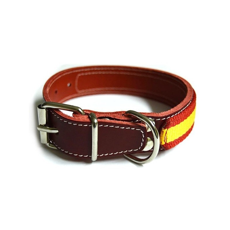 Collares para perros de piel vaquetilla bandera Personalización NO Colores nylon Colores piel Burdeos Medidas piel 2,5x35 cm