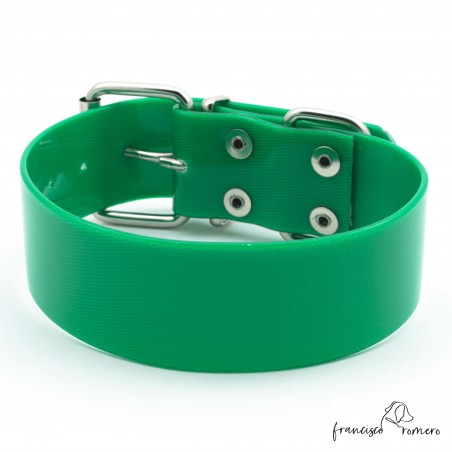 Collar Biothane Gold ancho cinta 3,8 cm verde 1
