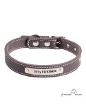 Collar de piel de vaquetilla Marrón Personalizado para perro