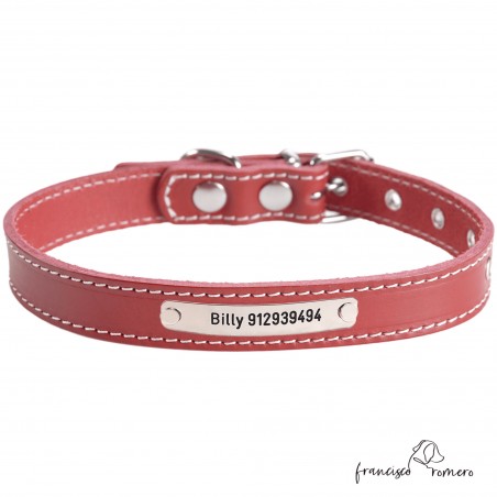 Collar de piel de vaquetilla Burdeos Personalizado