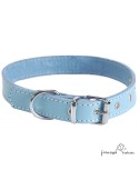 Collar de piel de vaquetilla Celeste para perro