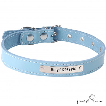 Collar de piel de vaquetilla Celeste Personalizado