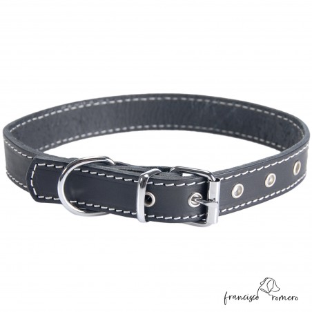 Collar de piel de vaquetilla Negro Personalizado
