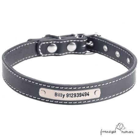Collar de piel de vaquetilla Negro Personalizado