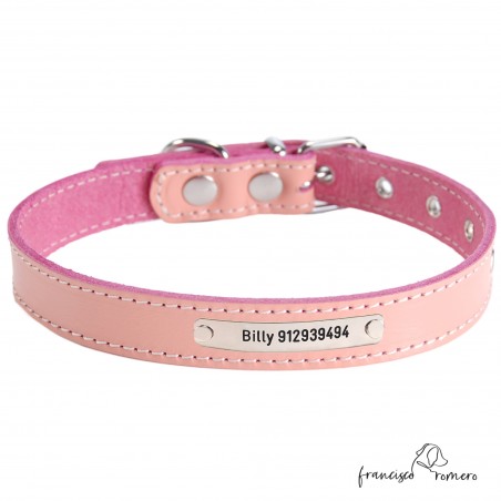 Collar de piel de vaquetilla Rosa Personalizado