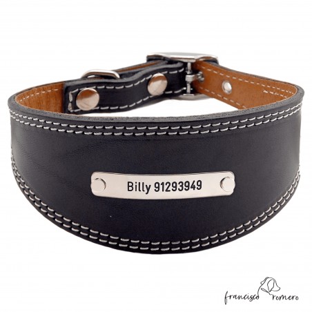 Collar para Galgo personalizado Plata Negro