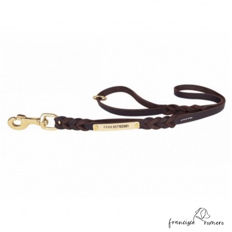 Correa Exposición Trenzada Cosida Personalizada Marrón para perro